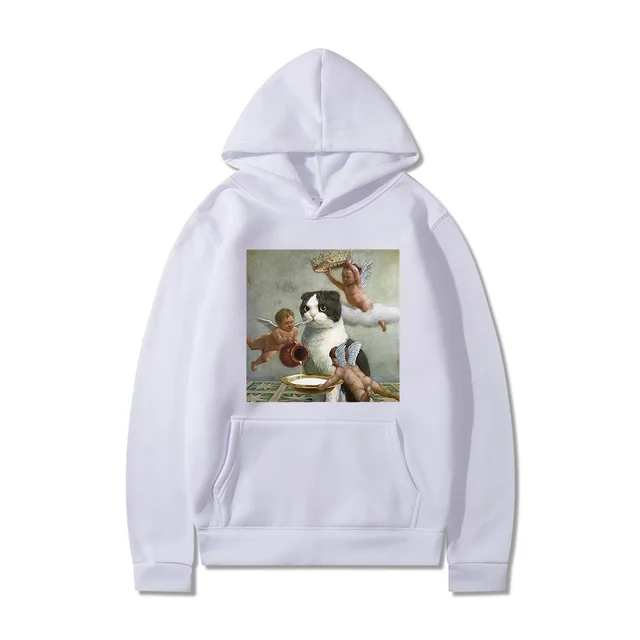 Sweatshirt Angel And Cat Printing Sweater Couple White - Shop at LoveMi