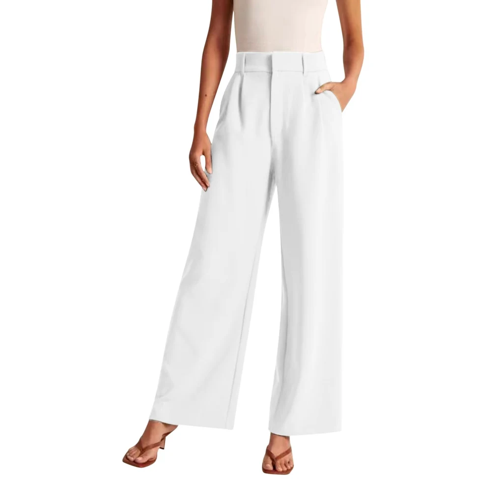 High Waist Wide Leg Pants With Belt Casual Suit - White