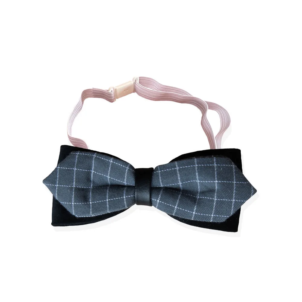 Dog Cute Fashion Bow Tie Handmade Bow Collar - Gray Plaid - View 1