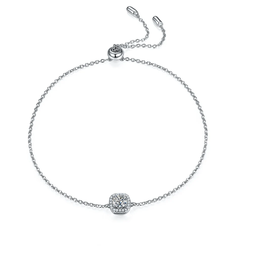 Ins Style Simple Bracelet 925 Sterling Silver Diamond Sweet Cool - Square Bag K Silver