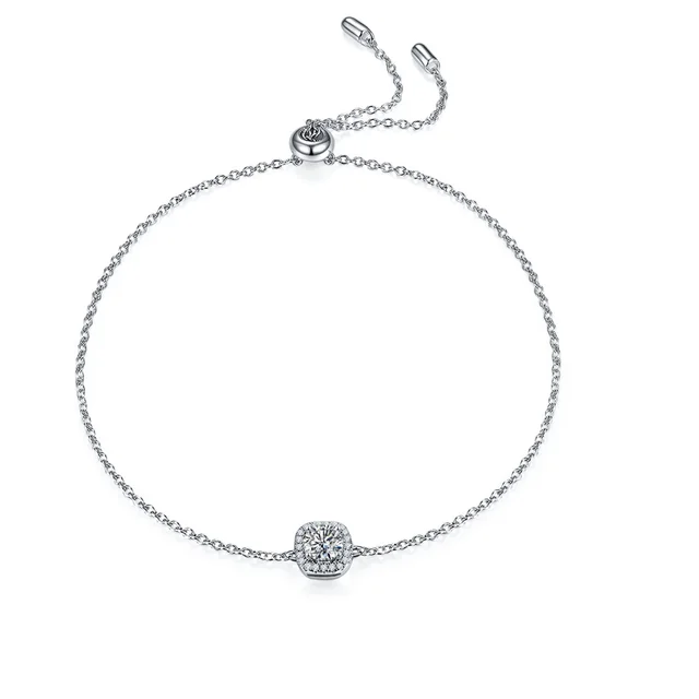 Ins Style Simple Bracelet 925 Sterling Silver Diamond Sweet Cool Square Bag K Silver - Shop at LoveMi