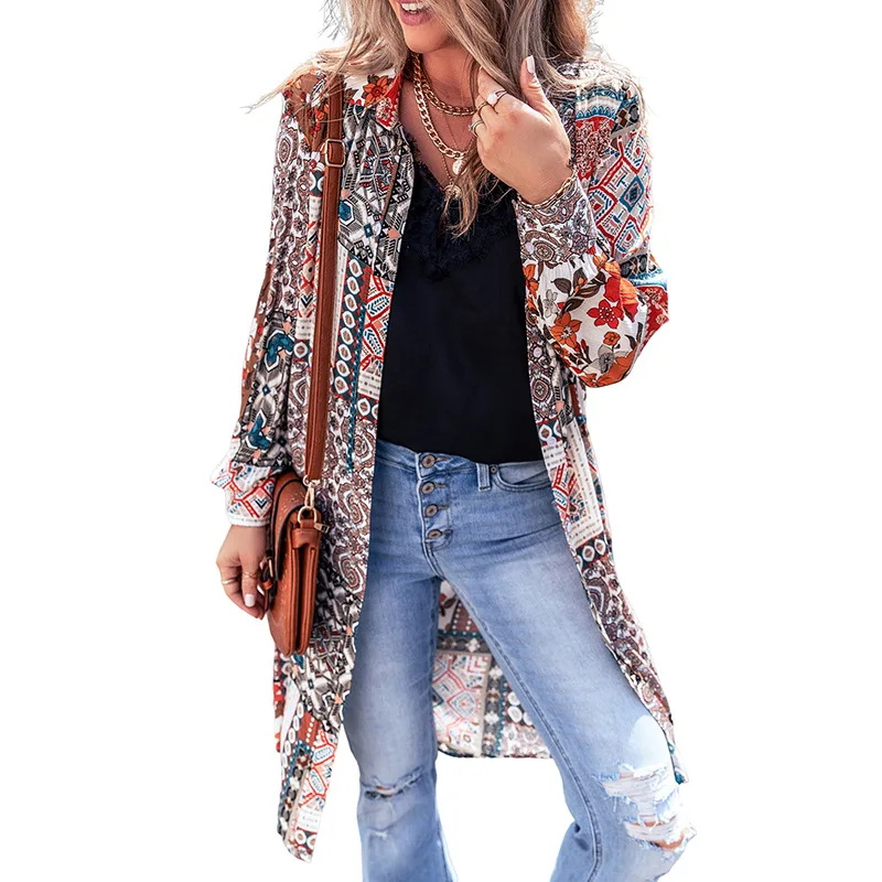 Printed Beach Cardigan Long Sleeve Top Lc2542146 Color L - Shop at LoveMi