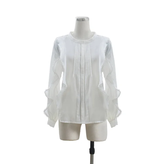 French Linen Elegant Wooden Ear Belly Covering Slimming Loose All match Lace Sense Of Design Shirt White - Shop at LoveMi