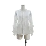French Linen Elegant Wooden Ear Belly Covering Slimming Loose All-match Lace Sense Of Design Shirt - White