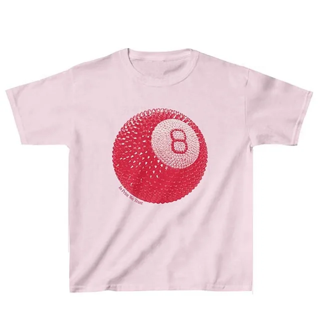 European And American No 8 Ball Letter Print Slim Fashion Short Top Pink - Shop at LoveMi