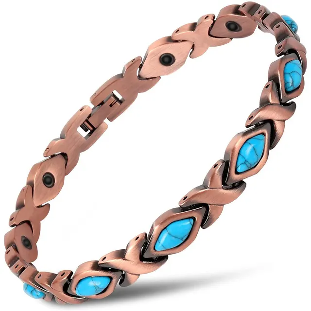 Retro Rhombus Turquoise Gauss Magnet Bracelet Creative Magnetic Bracelet Blue Gaussian Magnet Bracelet - Shop at LoveMi