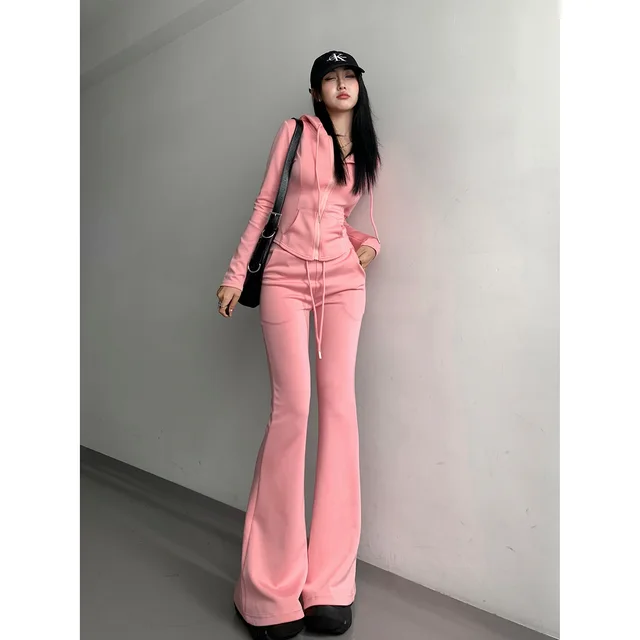 Women Flared Pants Slim Waist Exercise Pink Pants - Shop at LoveMi