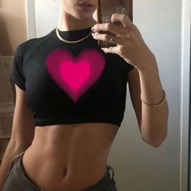 Short sleeved Women's Short T shirt Midriff Outfit Top Black - Shop at LoveMi