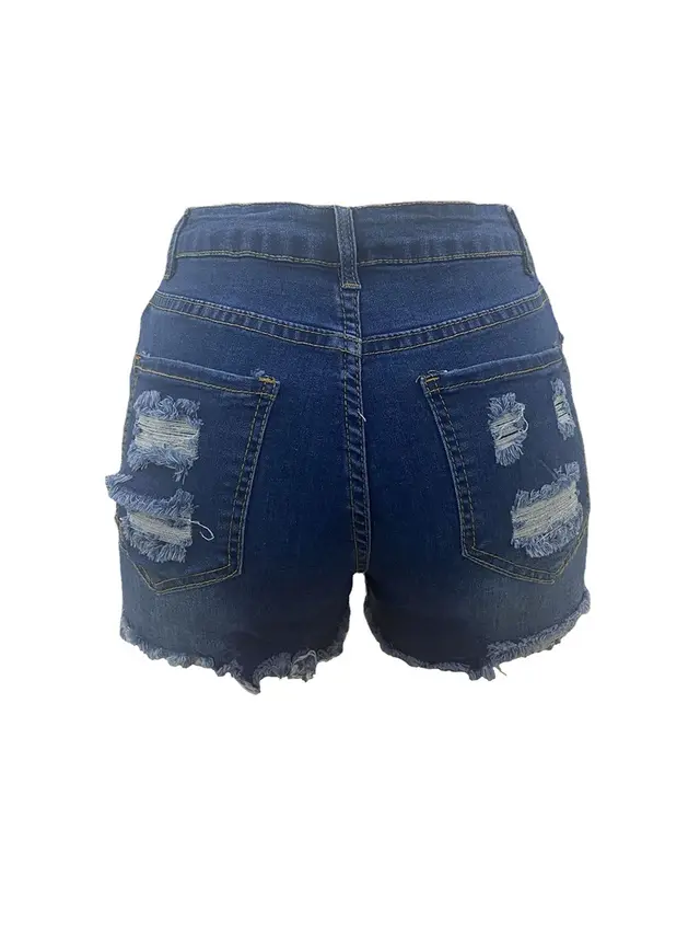 High Elastic Ripped Jeans Denim Shorts For Women Dark Blue - Shop at LoveMi