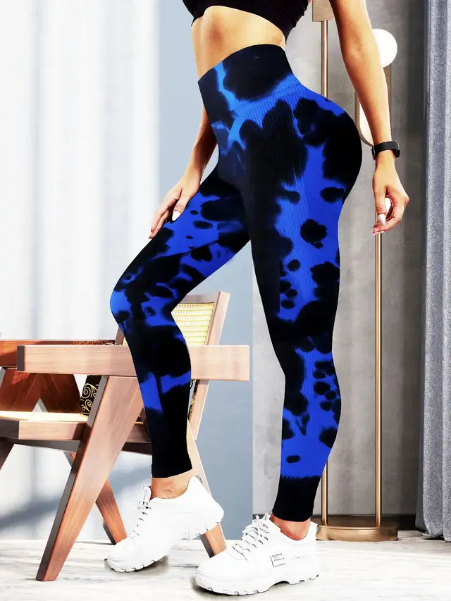 Women's Fashion Casual Tie dye Yoga Pants Black And Blue - Shop at LoveMi