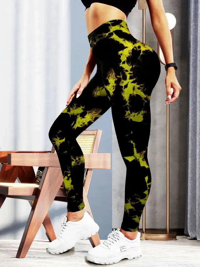 Women's Fashion Casual Tie dye Yoga Pants Black And Yellow - Shop at LoveMi