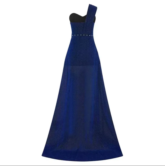 Women's Clothing One shoulder Sleeveless Bronzing Split Dress Blue - Shop at LoveMi