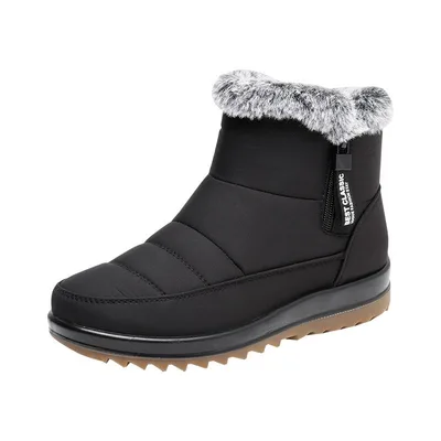 Winter Snow Boot With Side Zipper Fashion Warm Plush Ankle Boots Women's Fleece Short Shoes Black - Shop at LoveMi