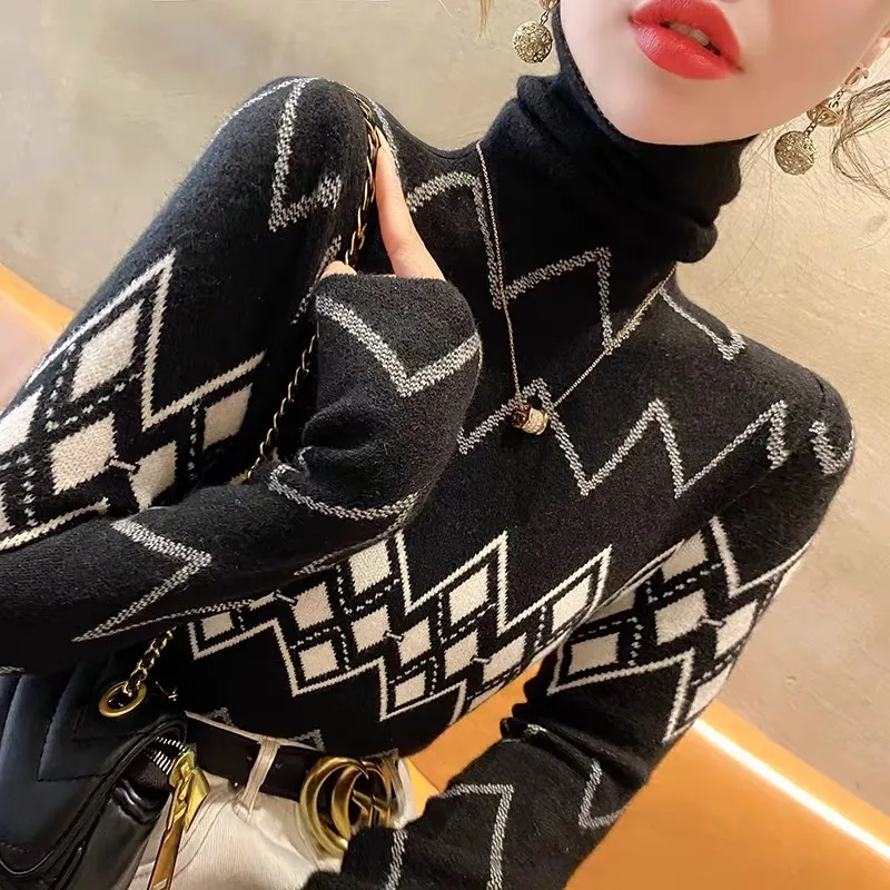 Fashion Women's Turtleneck Sweater Bottoming Sweater Top Black - Shop at LoveMi