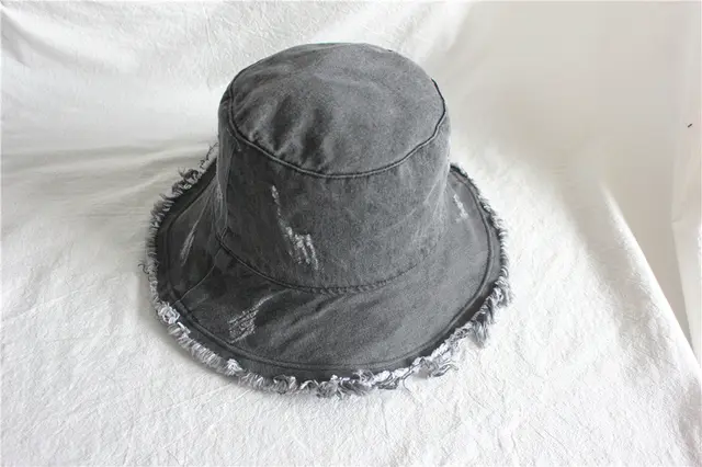 Summer Sunshade Raw Edge Denim Bucket Hat Women Light Gray - Shop at LoveMi