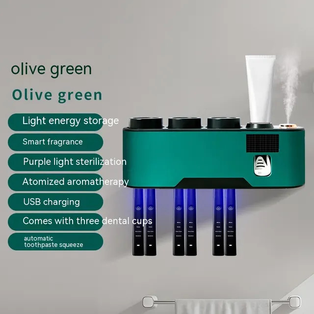 UV Sterilization Rechargeable Light Energy Wall mounted Electric Tooth Cup Storage Rack Toothbrush Holder Green - Shop at LoveMi