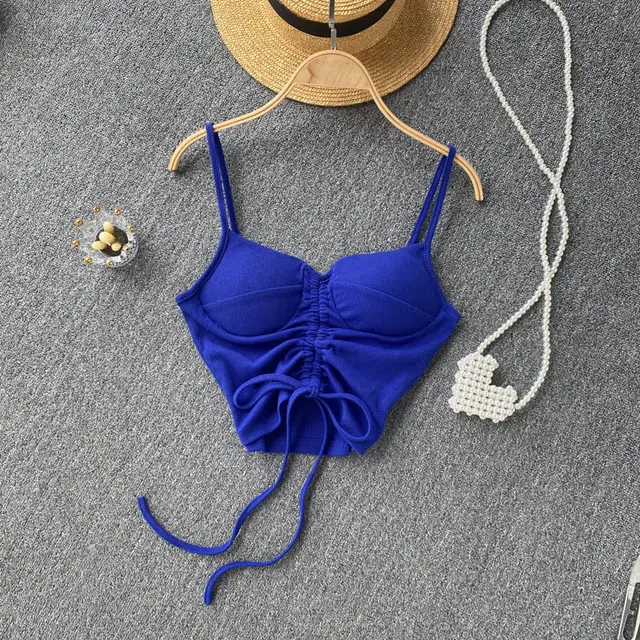 Women's Camisole Fashion Drawstring Slim Fit Vest Blue - Shop at LoveMi