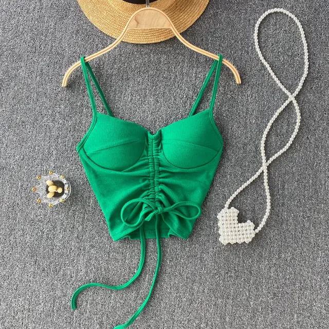 Women's Camisole Fashion Drawstring Slim Fit Vest Green - Shop at LoveMi