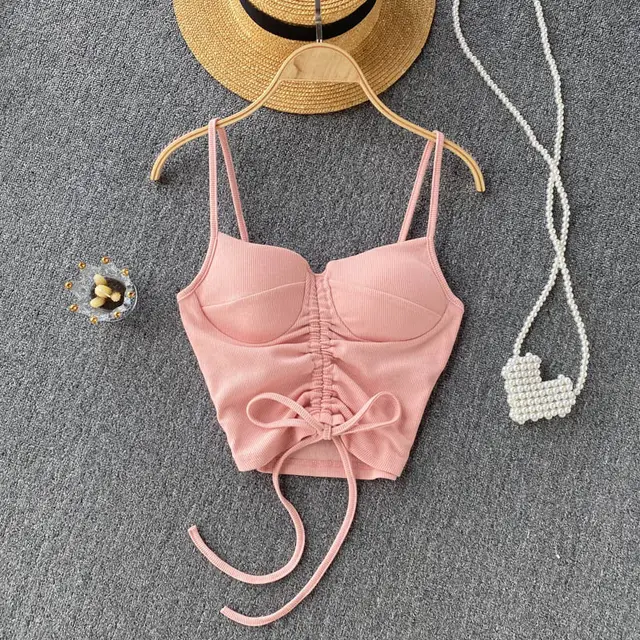 Women's Camisole Fashion Drawstring Slim Fit Vest Pink - Shop at LoveMi