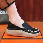 Loafers Women's Soft Bottom Leather Shoes Retro - Black