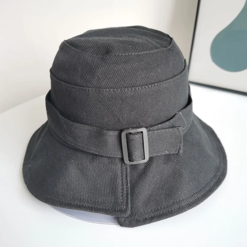 Irregular Brim Button Bucket Hat Black - Shop at LoveMi