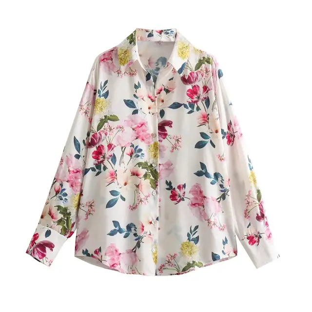 Fashionable All match Silk Satin Textured Printed Shirt Color - Shop at LoveMi