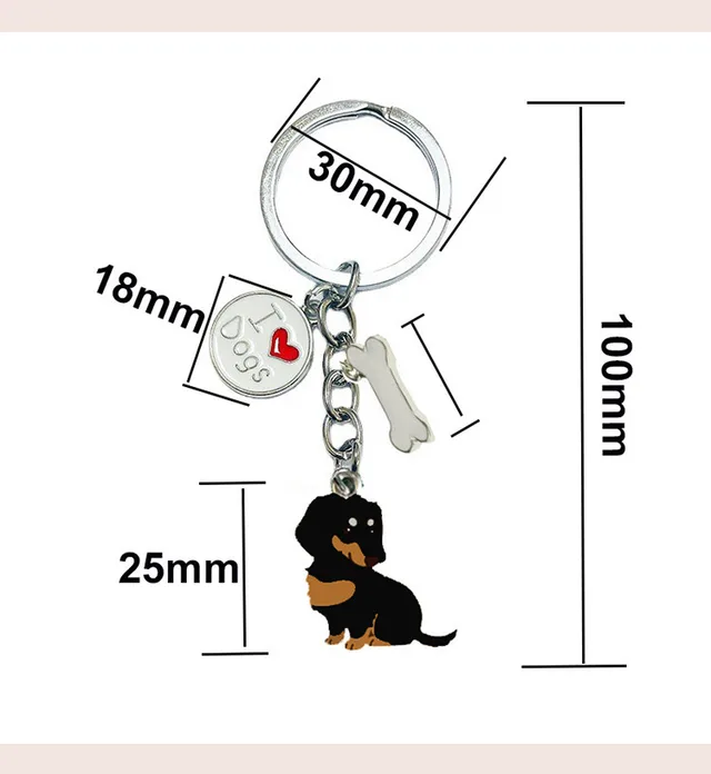 American Style Pet Dog Wax Metal Keychains Black Bone Dog - Shop at LoveMi