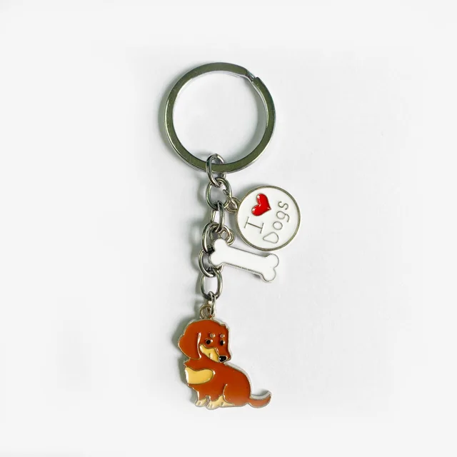 American Style Pet Dog Wax Metal Keychains Brown Bone Dog - Shop at LoveMi
