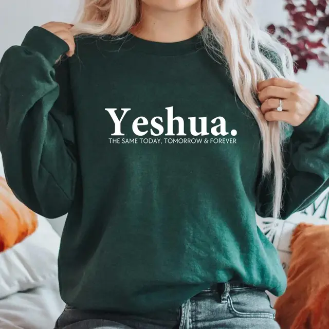 Vintage Yeshua Christian Sweatshirt Christian Apparel Faith Darkgreen - Shop at LoveMi