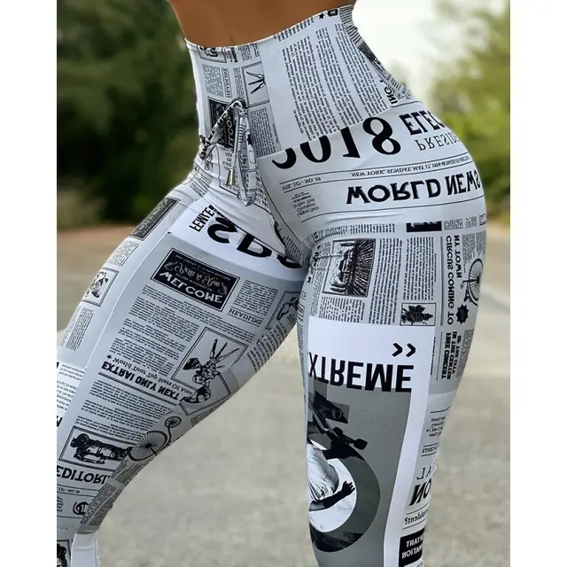 Digital Printing High Waist Stretch Yoga Pants White - Shop at LoveMi