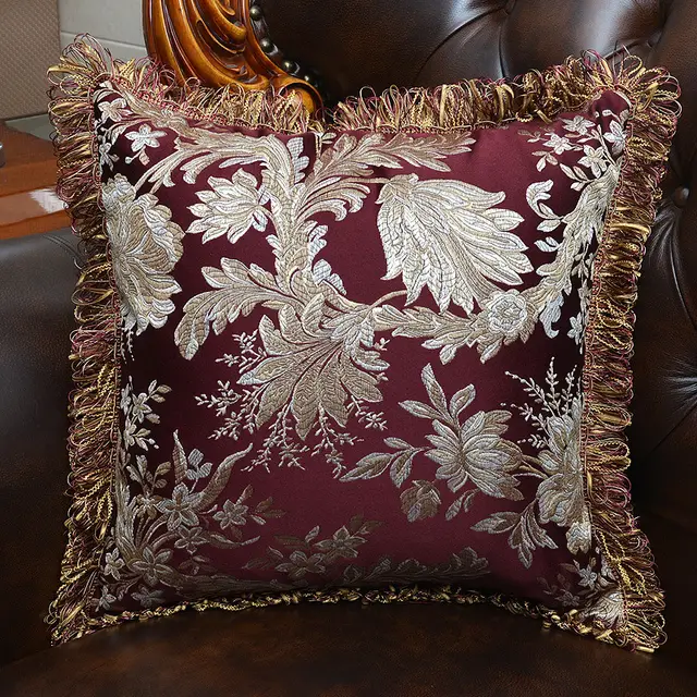 European Style Living Room Sofa Tassel Pillow Cover Wine Red - Shop at LoveMi