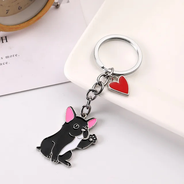 American Cute Fashion Pet Waving Dog Keychain Pendant Jarre Aero Bull Red Heart - Shop at LoveMi