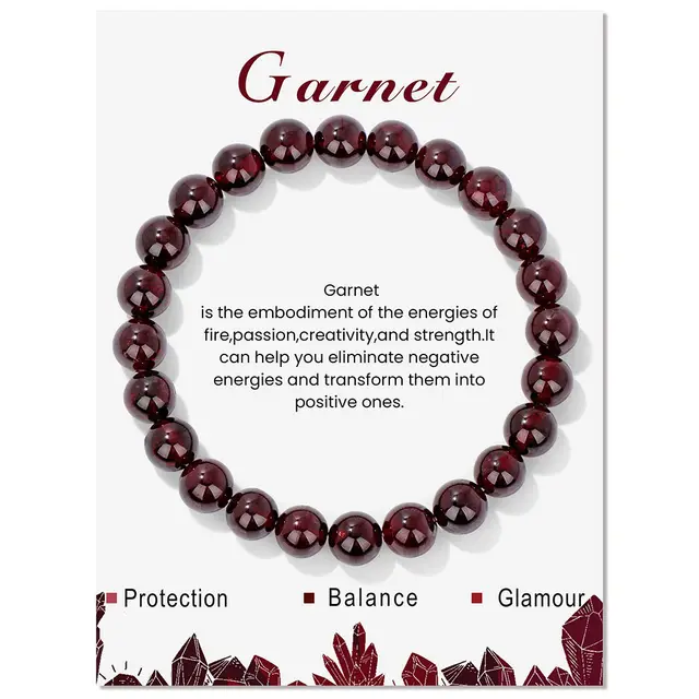 Simple And Natural Stone Handmade Elastic String Bracelet Garnet - Shop at LoveMi
