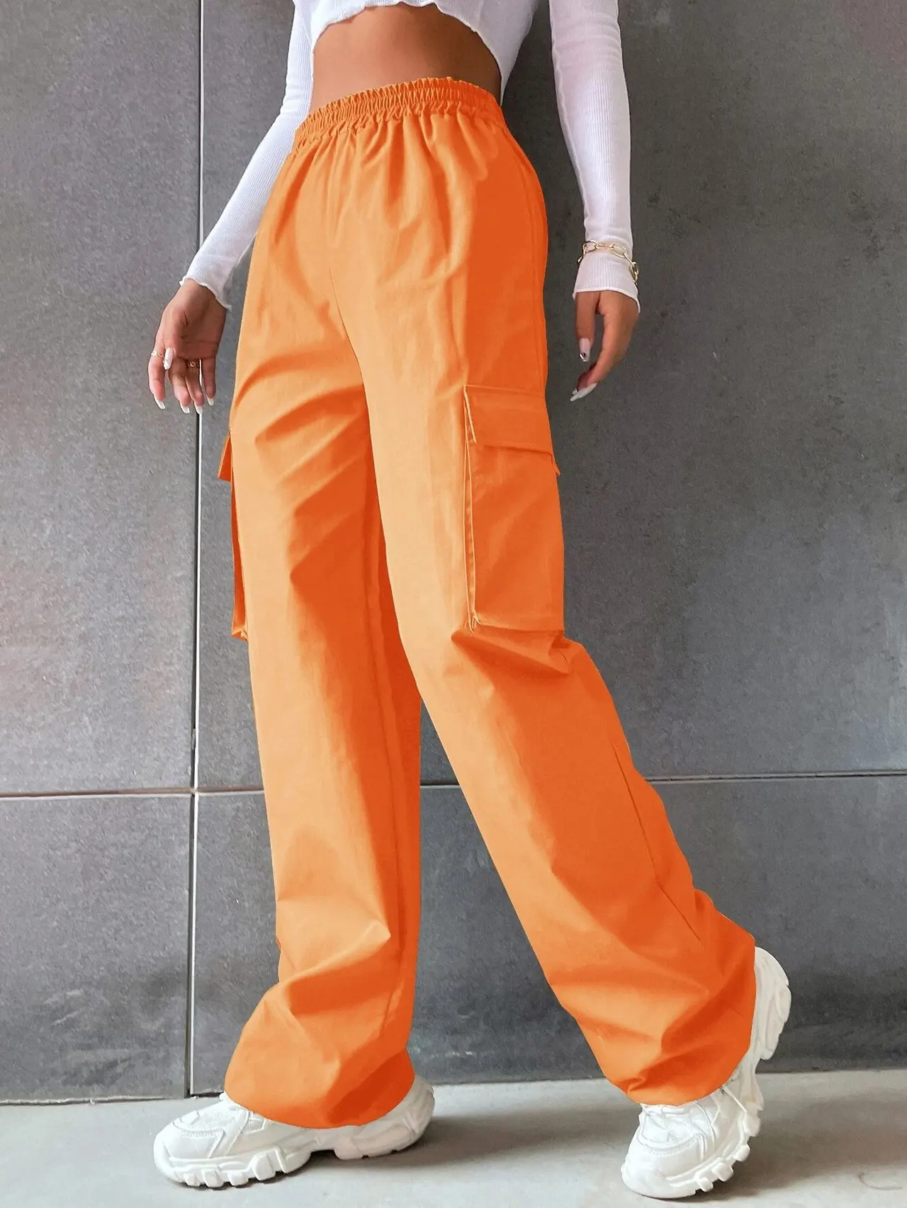 No Belt Pants High Waist Season Wide Leg Pants Straight Loose Temperament Commuter Pants - Orange - View 1