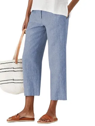Thin Cotton And Linen Solid Color High Waist Harem Pants - Blue