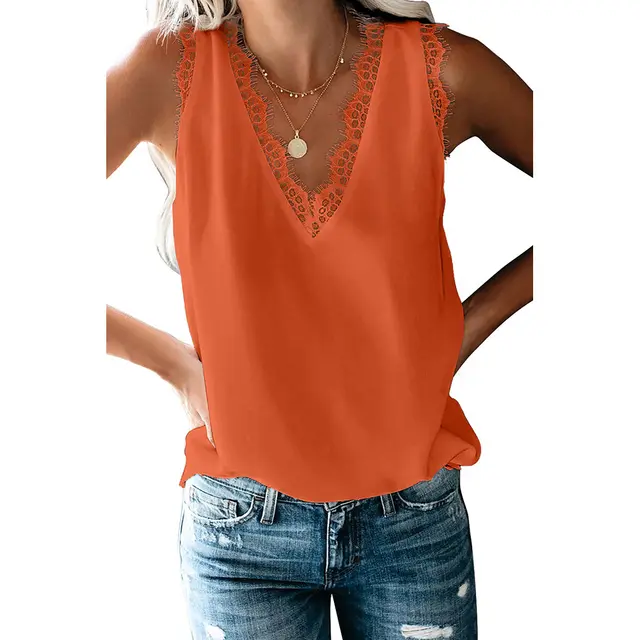 Bottoming Vest T shirt Women's Summer European And American V neck Lace Sleeveless Loose Top 253064 Lc253064 203 - Shop at LoveMi