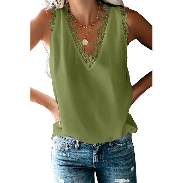 Bottoming Vest T shirt Women's Summer European And American V neck Lace Sleeveless Loose Top 253064 Lc253064 209 - Shop at LoveMi