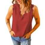 Bottoming Vest T-shirt Women's Summer European And American V-neck Lace Sleeveless Loose Top 253064 - Red