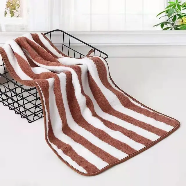 Coral Fleece Wide Striped Edge Soft Absorbent Thickening Lint free Face Washing At Home Towels Brown - Shop at LoveMi