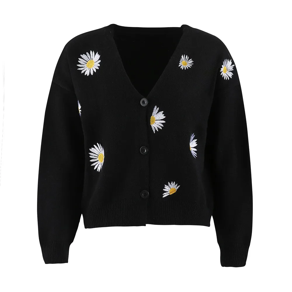 Women's Knitted Sweater Single breasted King Whyte Embroidered Coat Sweater Black - Shop at LoveMi
