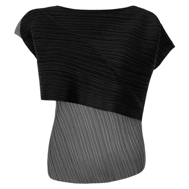 Women's Spring And Autumn Color Matching Irregular Fashion Tops T shirt Black Gray - Shop at LoveMi