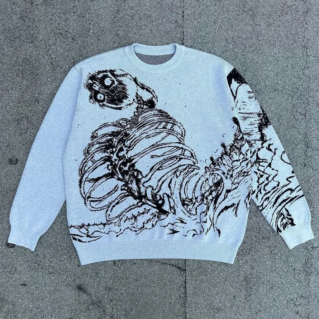Y2g Sweater Gothic Skeleton Print Pullover - White