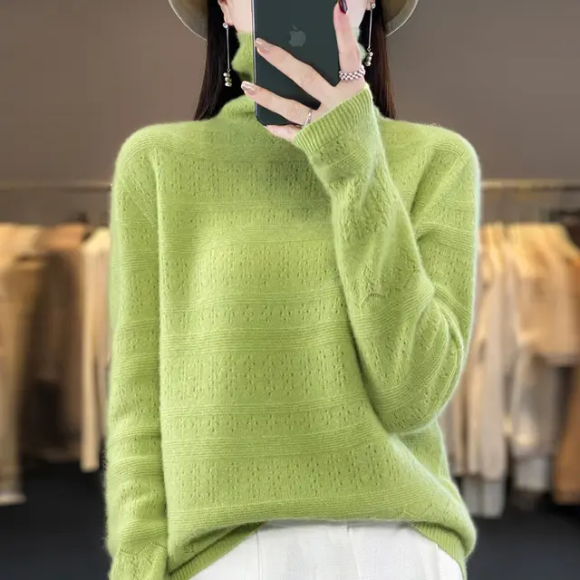 Pile Collar Front Line Ready made Garments 100 Woolen Sweater For Women Fruit Green - Shop at LoveMi