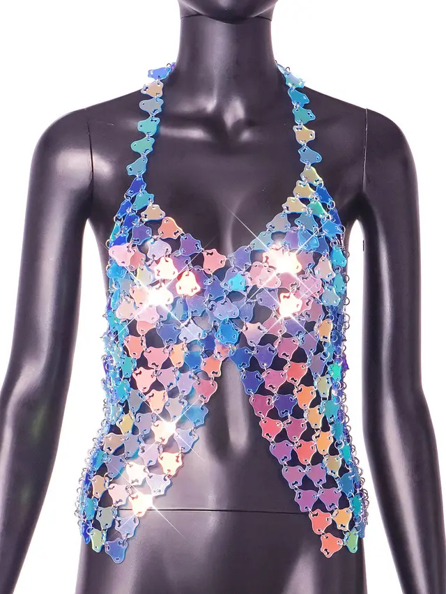 Female Laser Backless Spaghetti strap Camisole Top Laser Blue - Shop at LoveMi