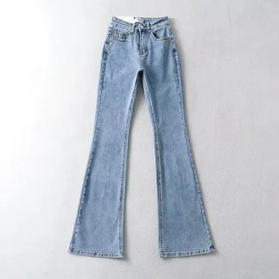 Women's Fashion High Waist Tight Elastic Slimming Love Micro Flared Jeans Light Blue - Shop at LoveMi