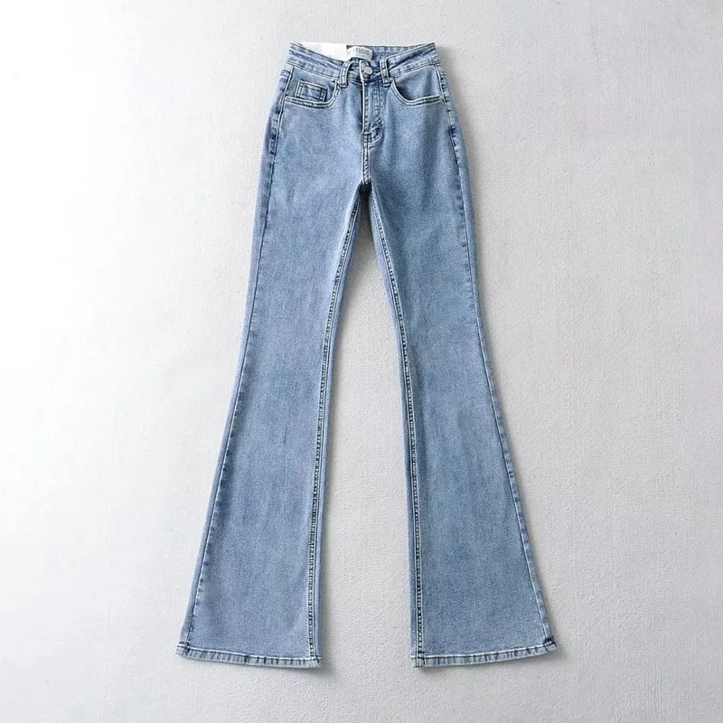 Women's Fashion High Waist Tight Elastic Slimming Love Micro Flared Jeans Light Blue - Shop at LoveMi