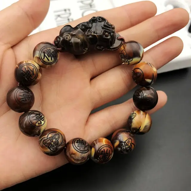 Money Drawing Pi Xiu Acrylic Beads Bracelet Brown Resin Pi Xiu Bracelet - Shop at LoveMi