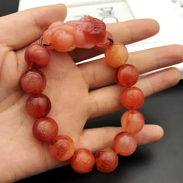 Money Drawing Pi Xiu Acrylic Beads Bracelet Red Resin Pi Xiu Bracelet - Shop at LoveMi