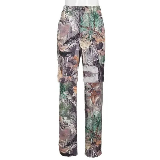 Loose Casual Workwear Pants With Leaf Print Pockets Light Color Printing - Shop at LoveMi
