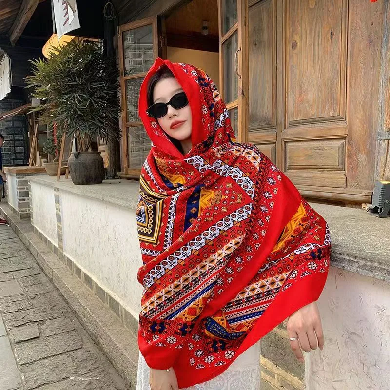Women's Ethnic Style Shawl Sun Protection Twill Cotton Tassel Scarf 62 Square Charm - Shop at LoveMi